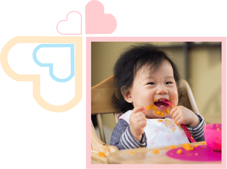 Joyful baby eating